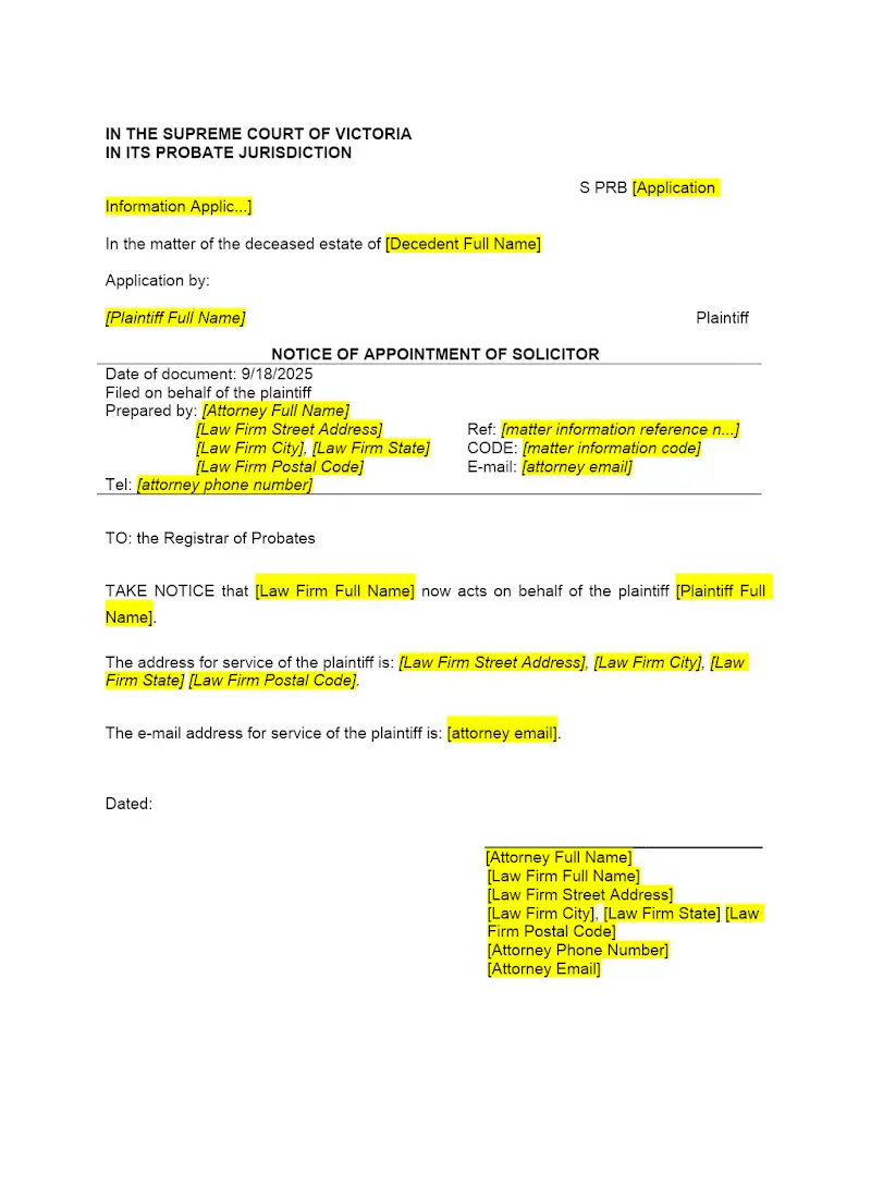 Notice of Appointment of Solicitor