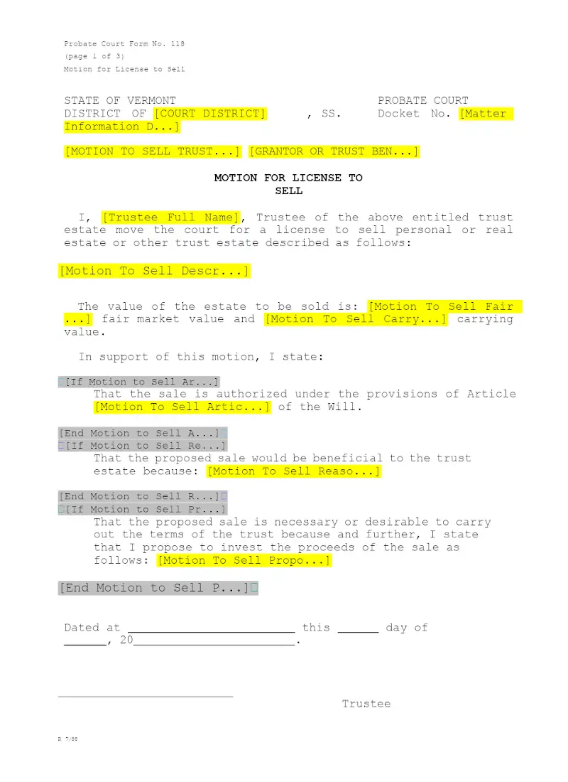 Motion for License to Sell (P-118)