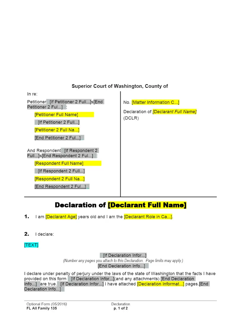 Declaration (Form FAM 135)