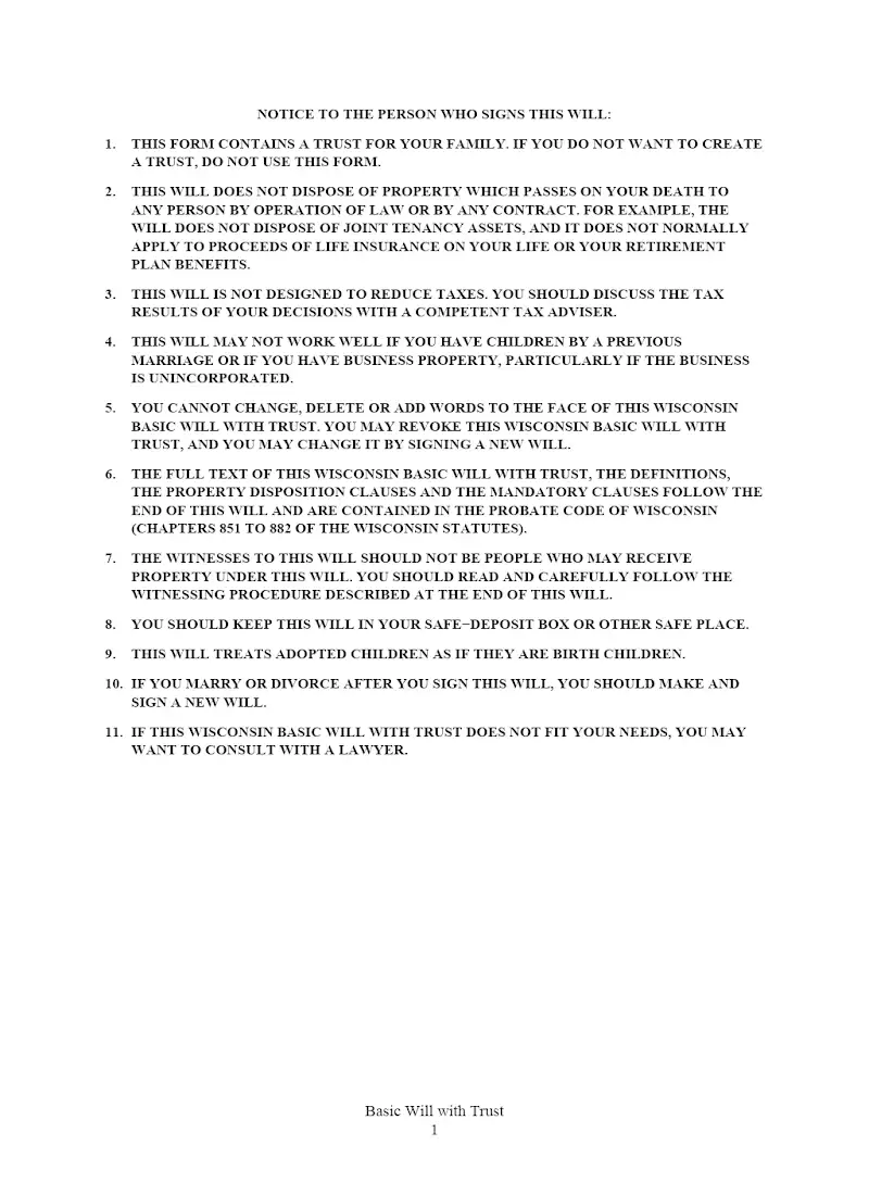 Statutory Basic Will with Trust