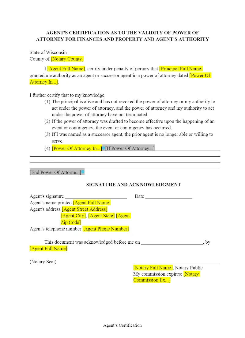 Agent's Certification
