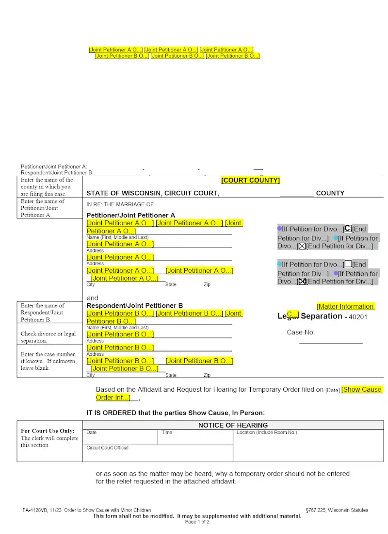 Order to Show Cause, Minor Children (FA-4128VB)