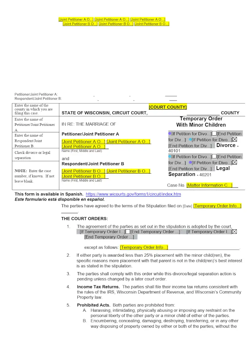 Temporary Order, Minor Children (FA-4126VB)