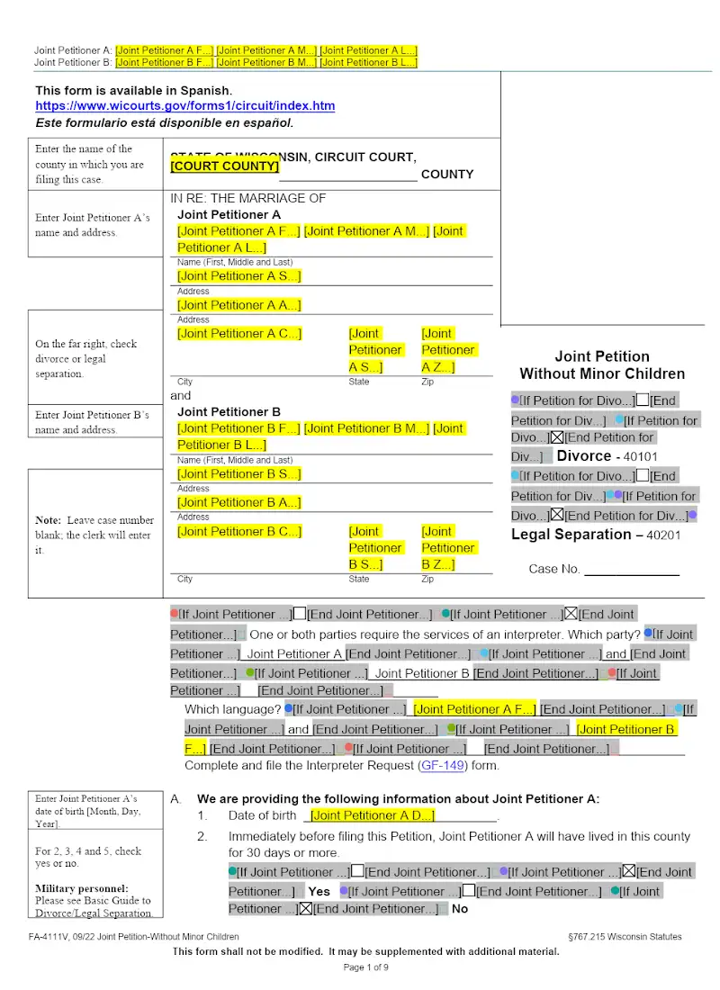 Joint Petition without Minor Children (FA-4111V)