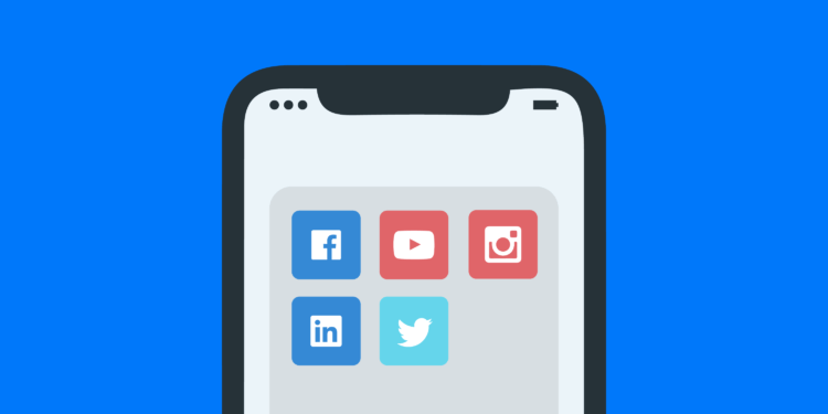 Illustration of a phone with social media icons