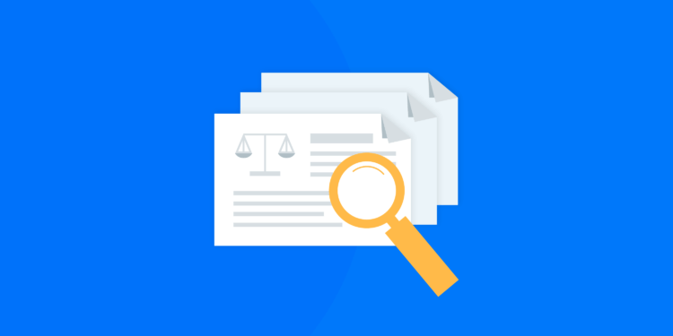 illustration of a magnifying glass looking at legal documents