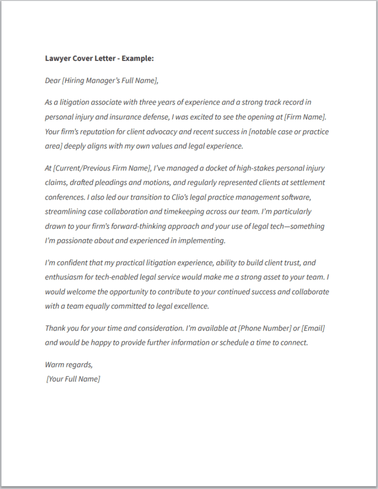 Lawyer cover letter example template