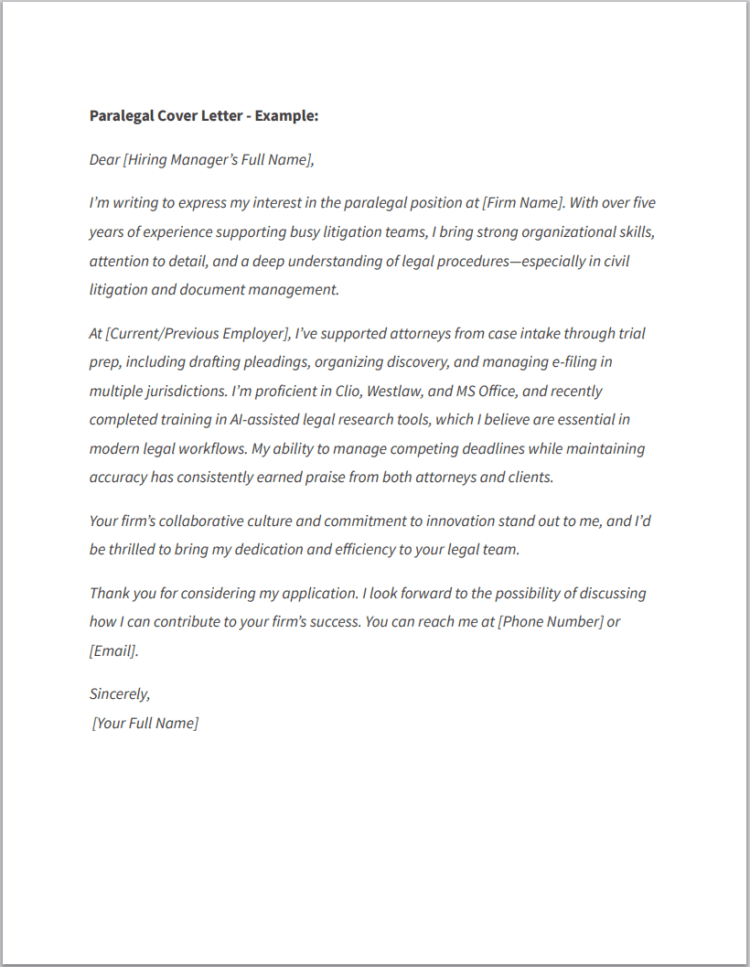 Paralegal cover letter example template