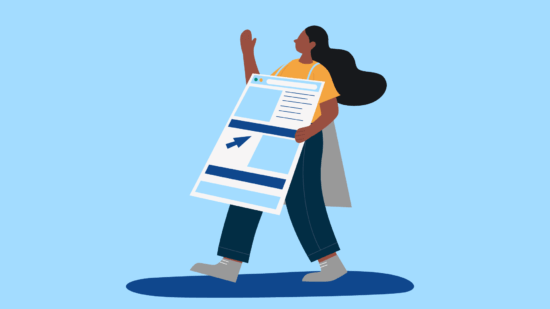 An illustration of a person wearing a sign displaying their website