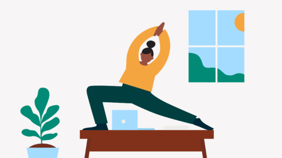 An illustration of a lawyer doing yoga to de-stress