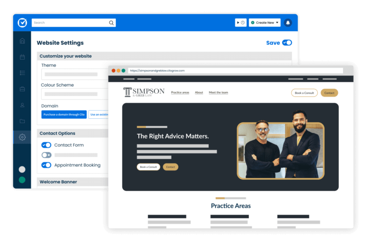 Clio Law firm website builder online intake forms