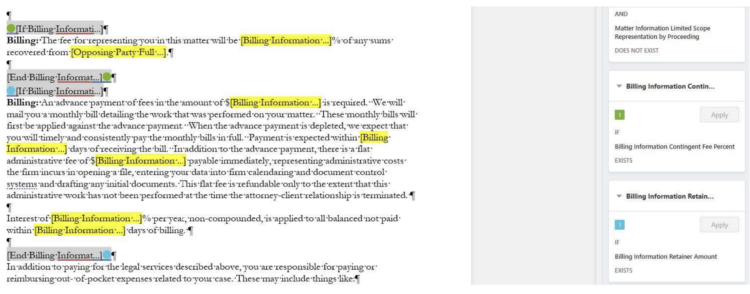 Image of document automation template in Microsoft Word.