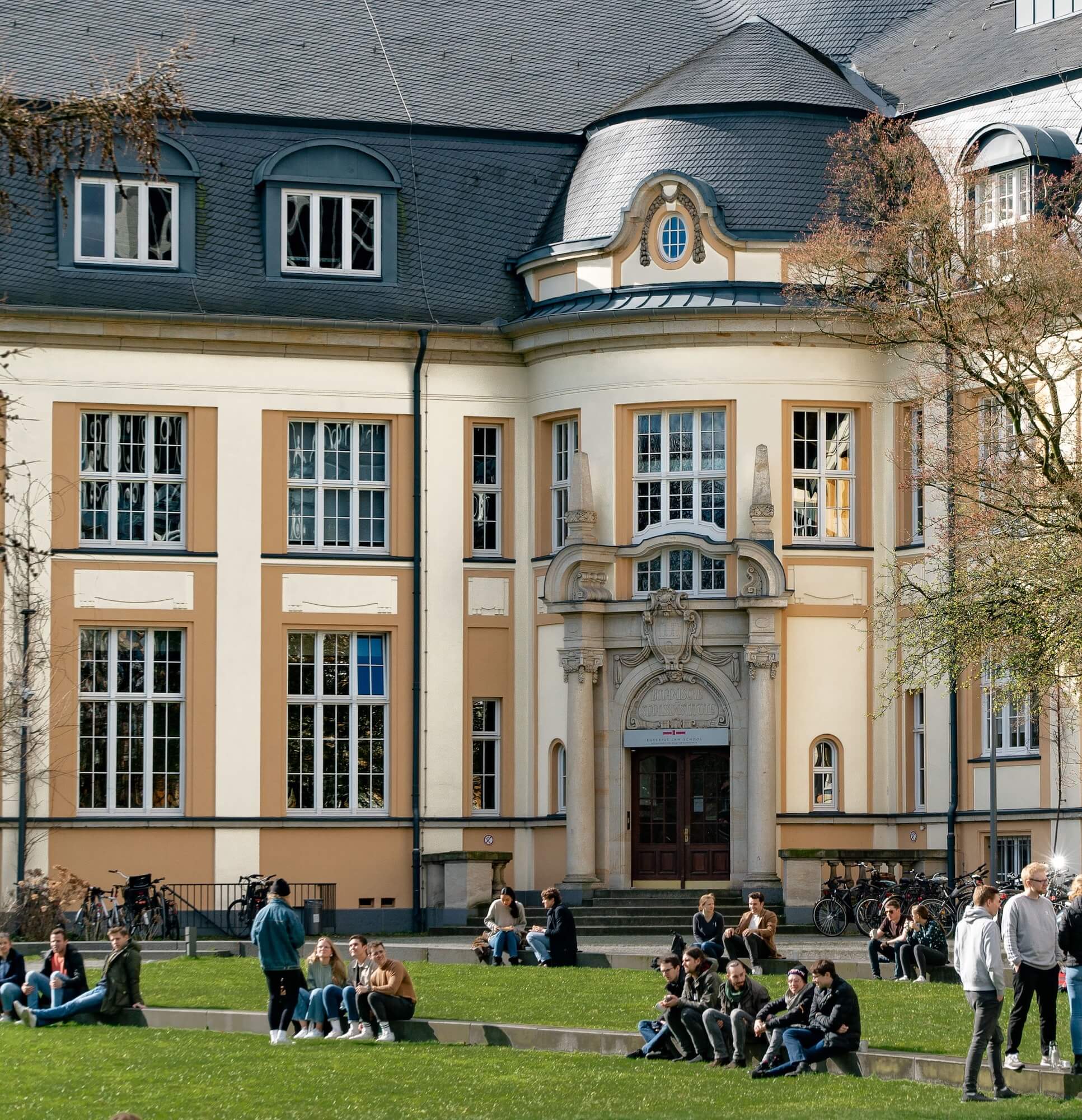 Law students gather in front of one of the top law schools