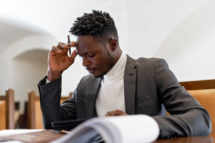 Accounting lawyer working at a table