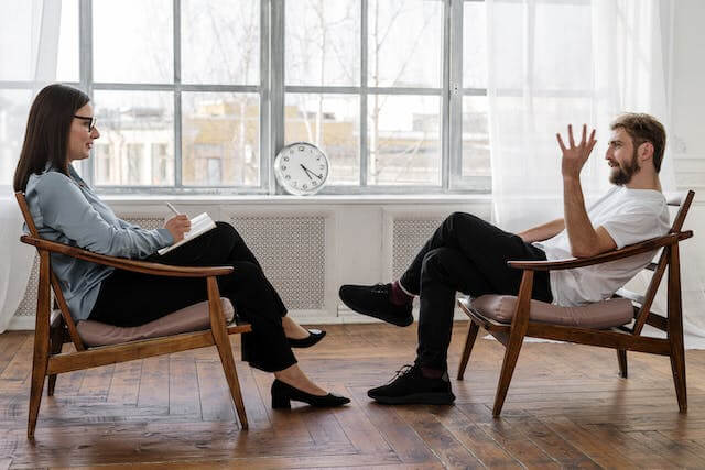 A lawyer discussing with a client.