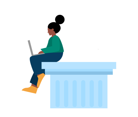 A person sits on a pillar, symbolizing a stable foundation of over 200,000 customers.