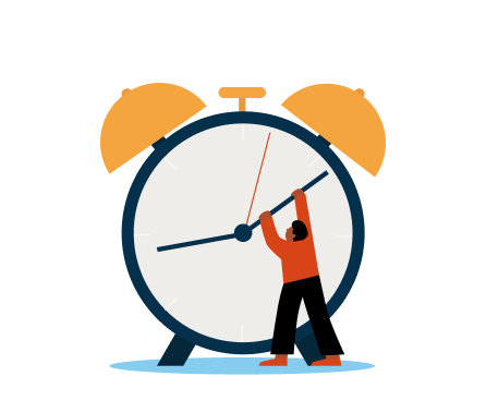 A person fine-tunes a large clock, symbolizing the 99.9% uptime guarantee.