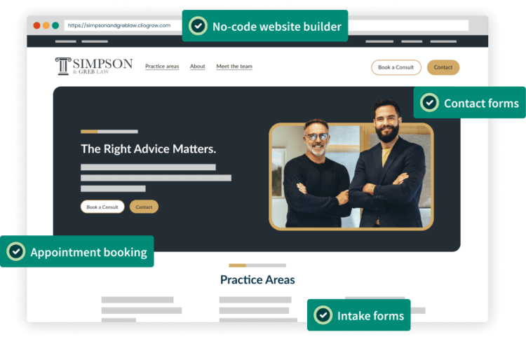 Simplified Product UI Clio Grow Appointment Booking Website Builder Online Presence Website Builder