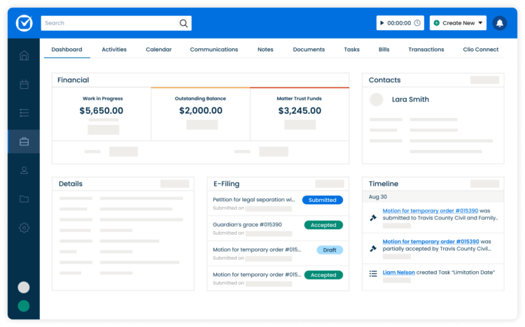 Simplified Product UI Clio Manage Clio File E Filing Dashboard
