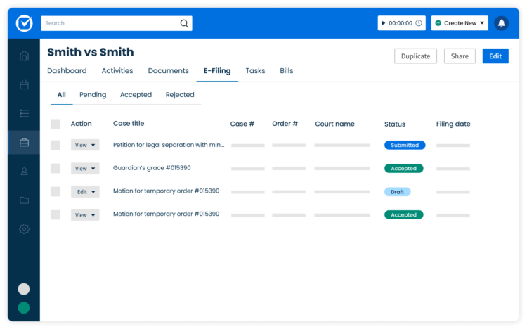 Clio Manage Clio File E-Filing Status Simplified UI
