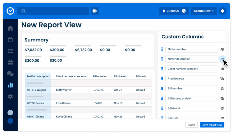 Clio Manage Custom Reports New Report View