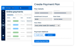 Online Payments, Pay Later, Clio Manage, Create Payment Plan- Collage 