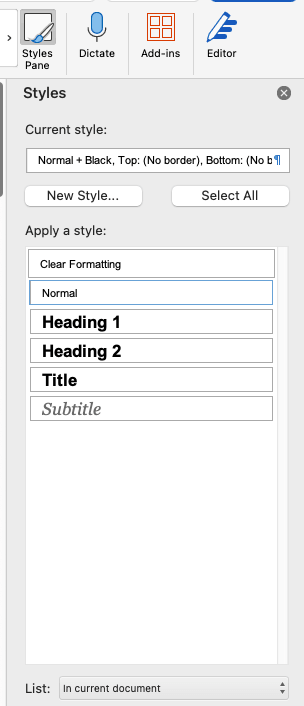 Style inspector in Word for Mac users