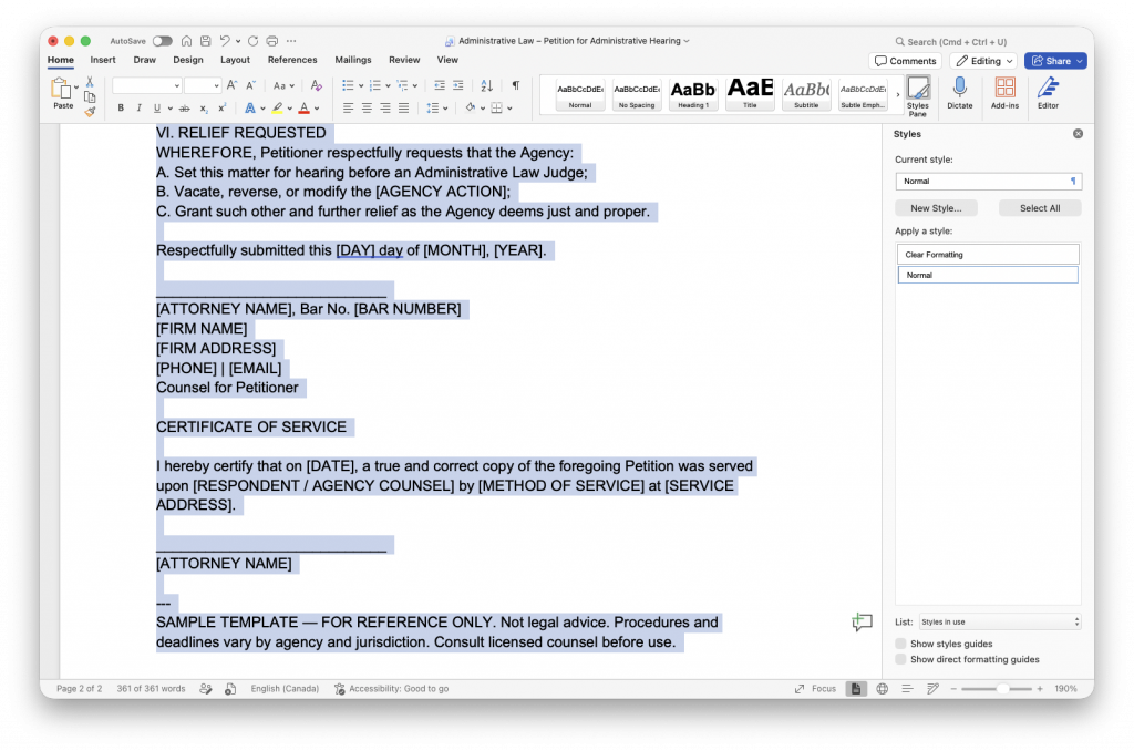 The Styles pane open in Microsoft Word, with the List filter at the bottom set to 'Styles in use.