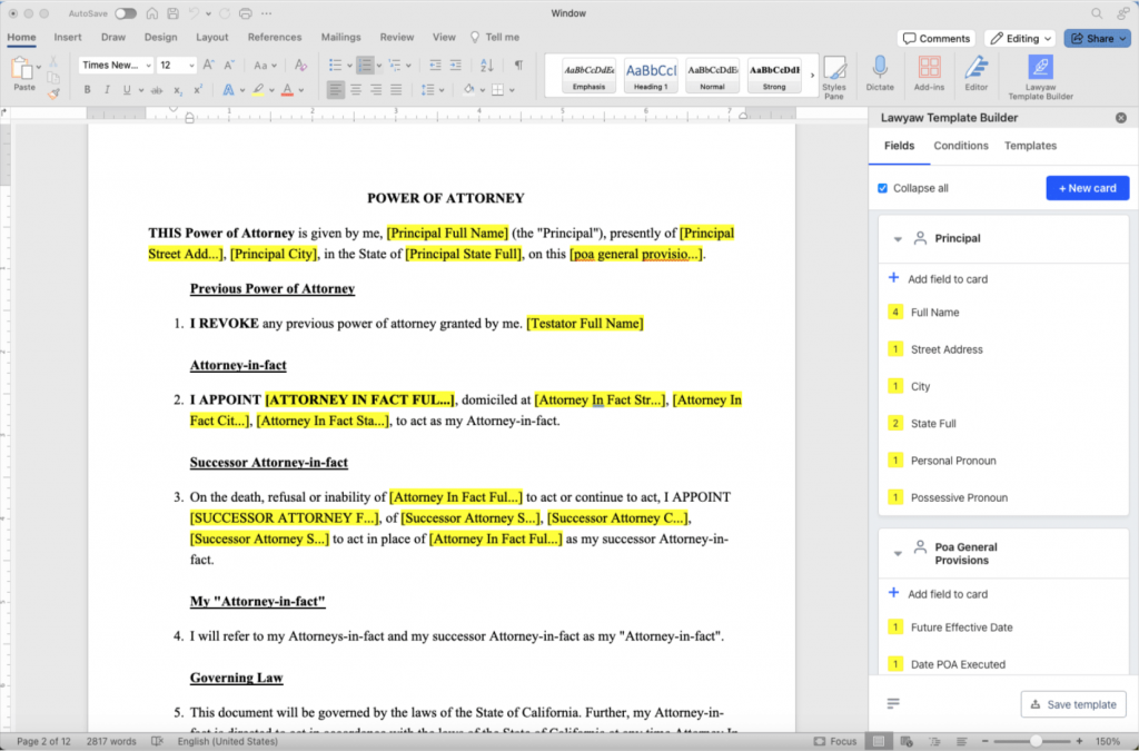 Manual client information updates in Word documents