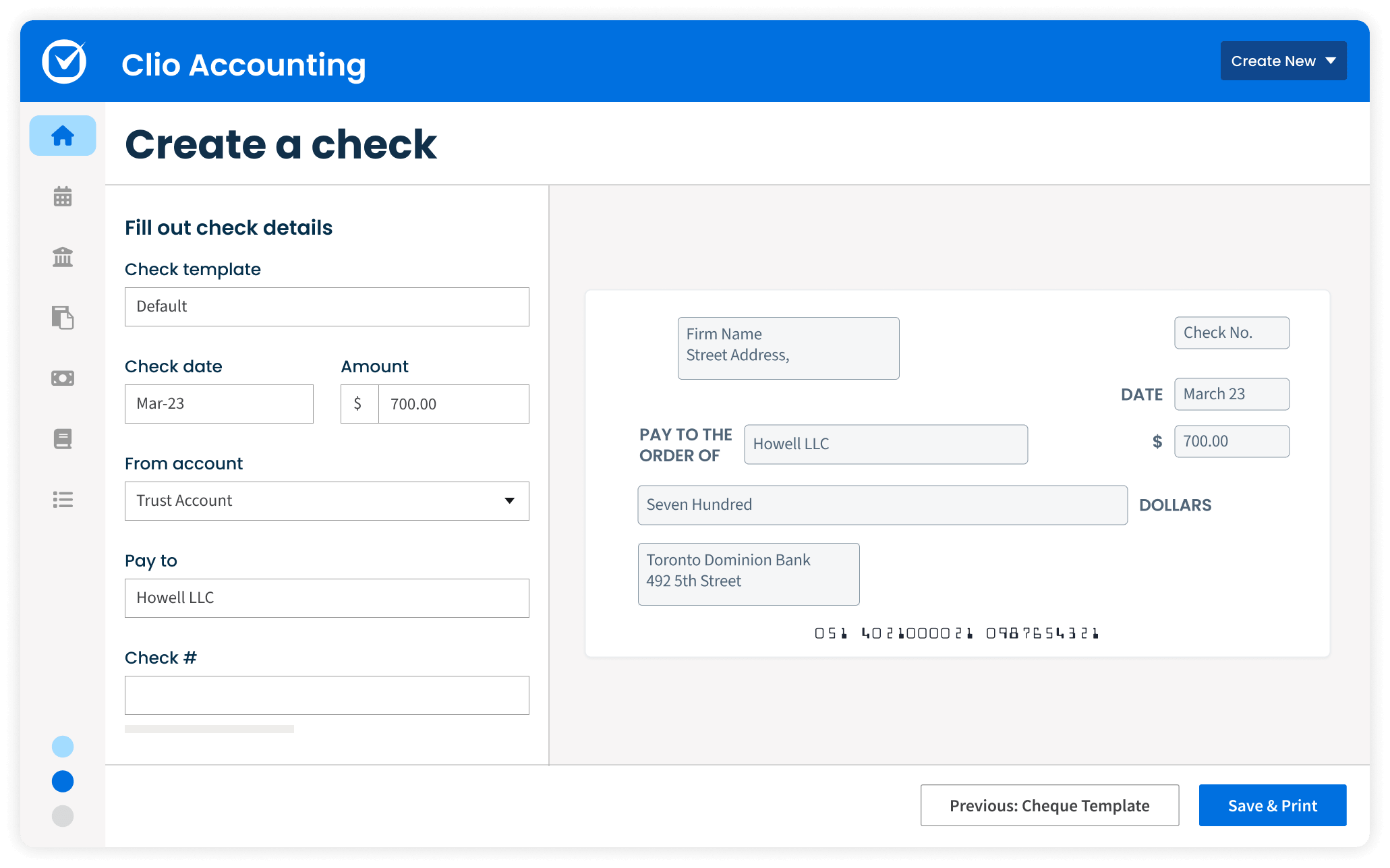 Clio Accounting Template