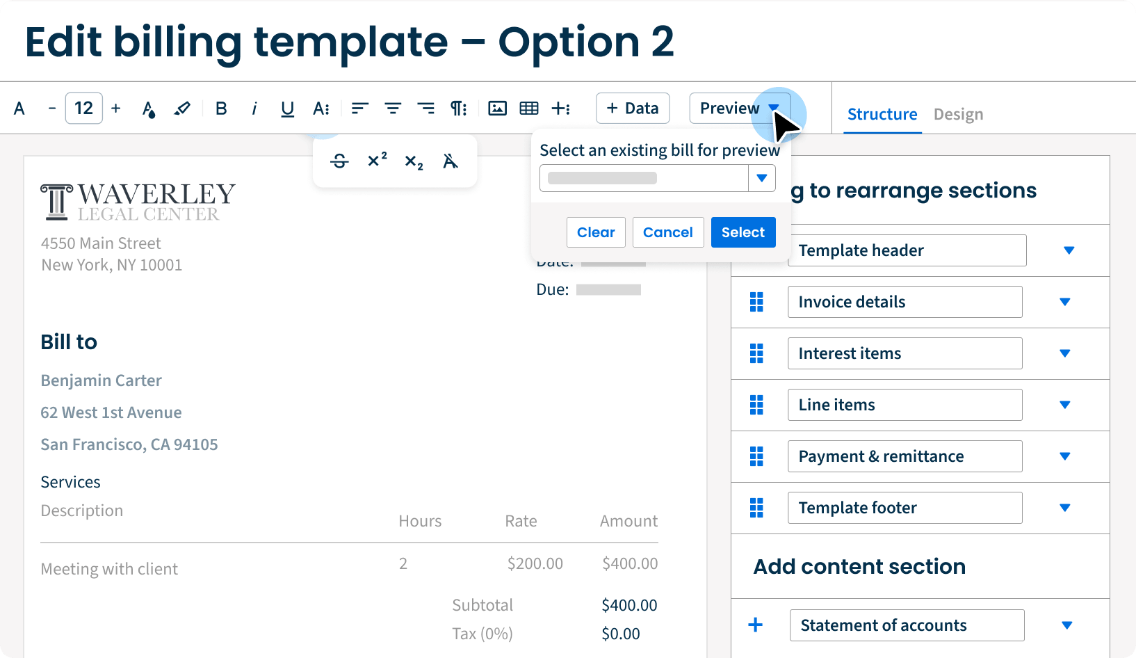 Bill Template Editor Edit Billing Template
